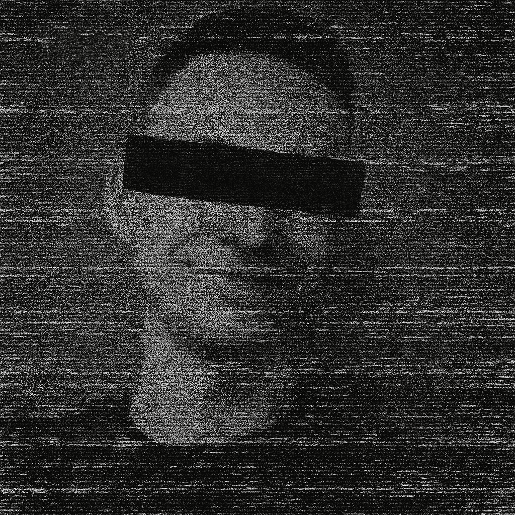 Glitchy portrait of Nazar Kornienko with the text 'i think you're pretty'