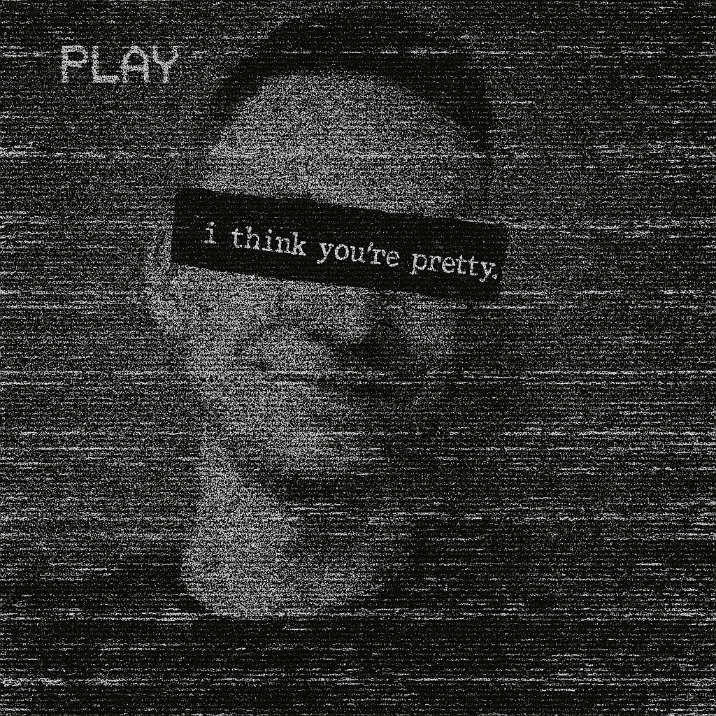 Glitchy portrait of Nazar Kornienko with the text 'i think you're pretty'